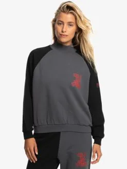 Quiksilver X Stranger Things Upside Down 2022 - Sweat Oversized Pour Femme -Surf Soldes eqwft03162 quiksilverw kzm0 frt1