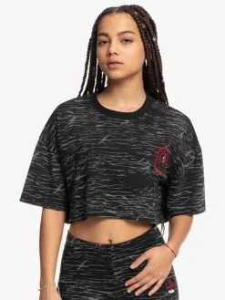 Quiksilver X Stranger Things Upside Down 2022 - T-shirt Cropped Pour Femme -Surf Soldes eqwkt03187 quiksilverw kzm6 frt1