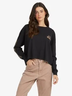 Quiksilver Womens Oversized Crop - T-shirt Manches Longues En Matière Biologique Pour Femme